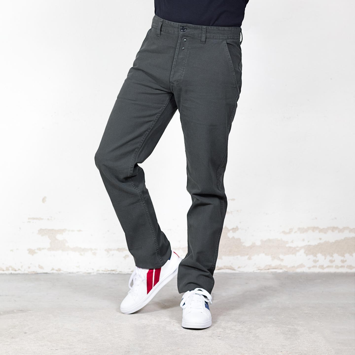 Japanese Charcoal Melange Stretch Cotton Chino - Custom Fit Pants