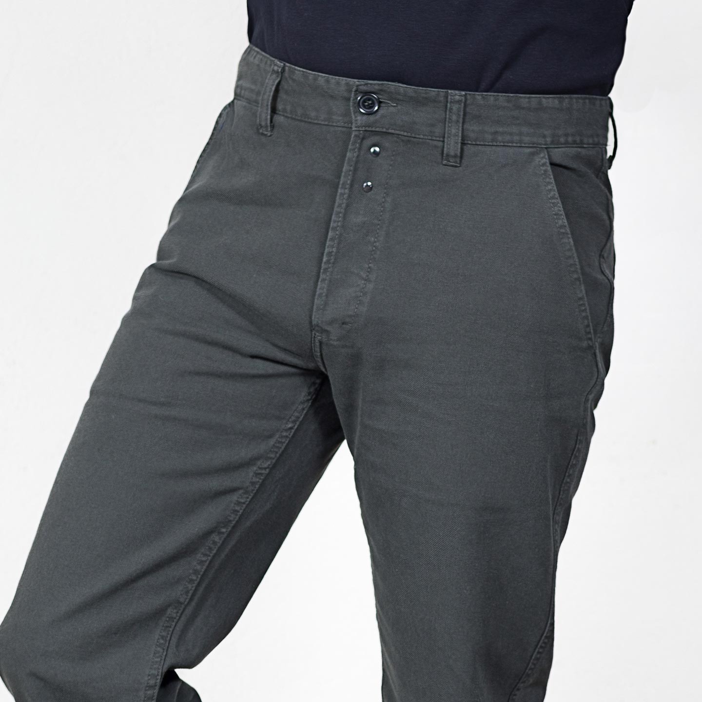 Pantalon à pinces en croisé coton bio 1G/264 Dark khaki