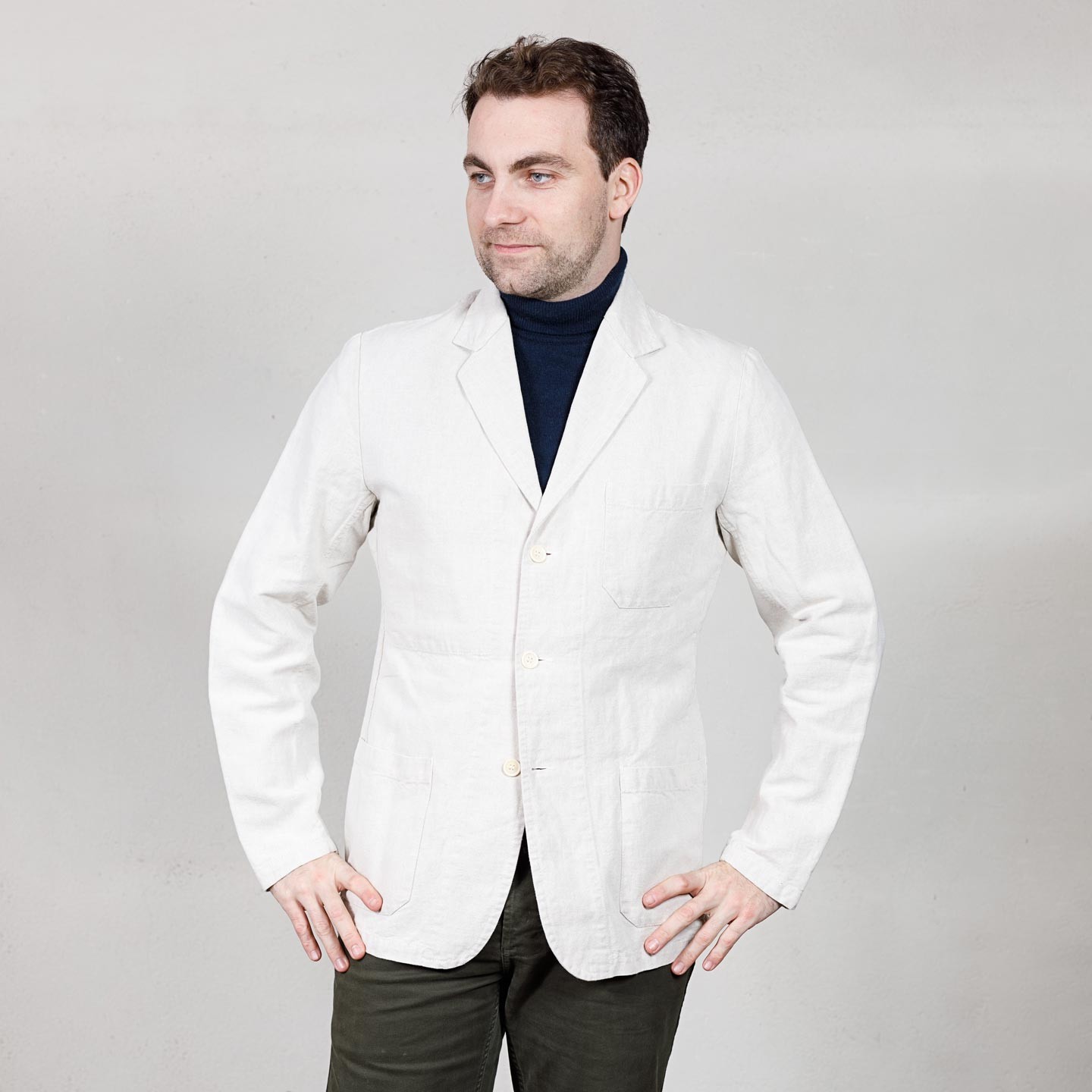 Hopsack-style canvas & back-vent workwear blazer ecru