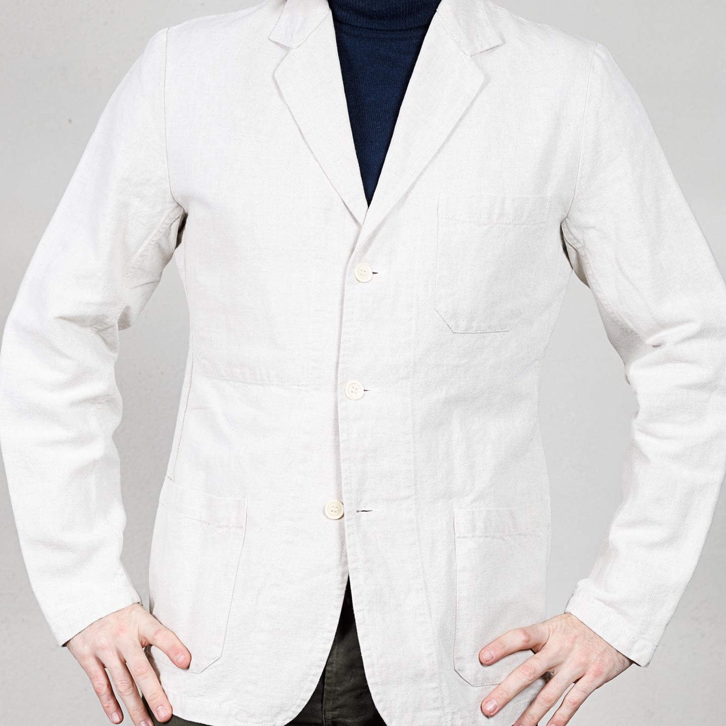 Hopsack-style canvas & back-vent workwear blazer ecru