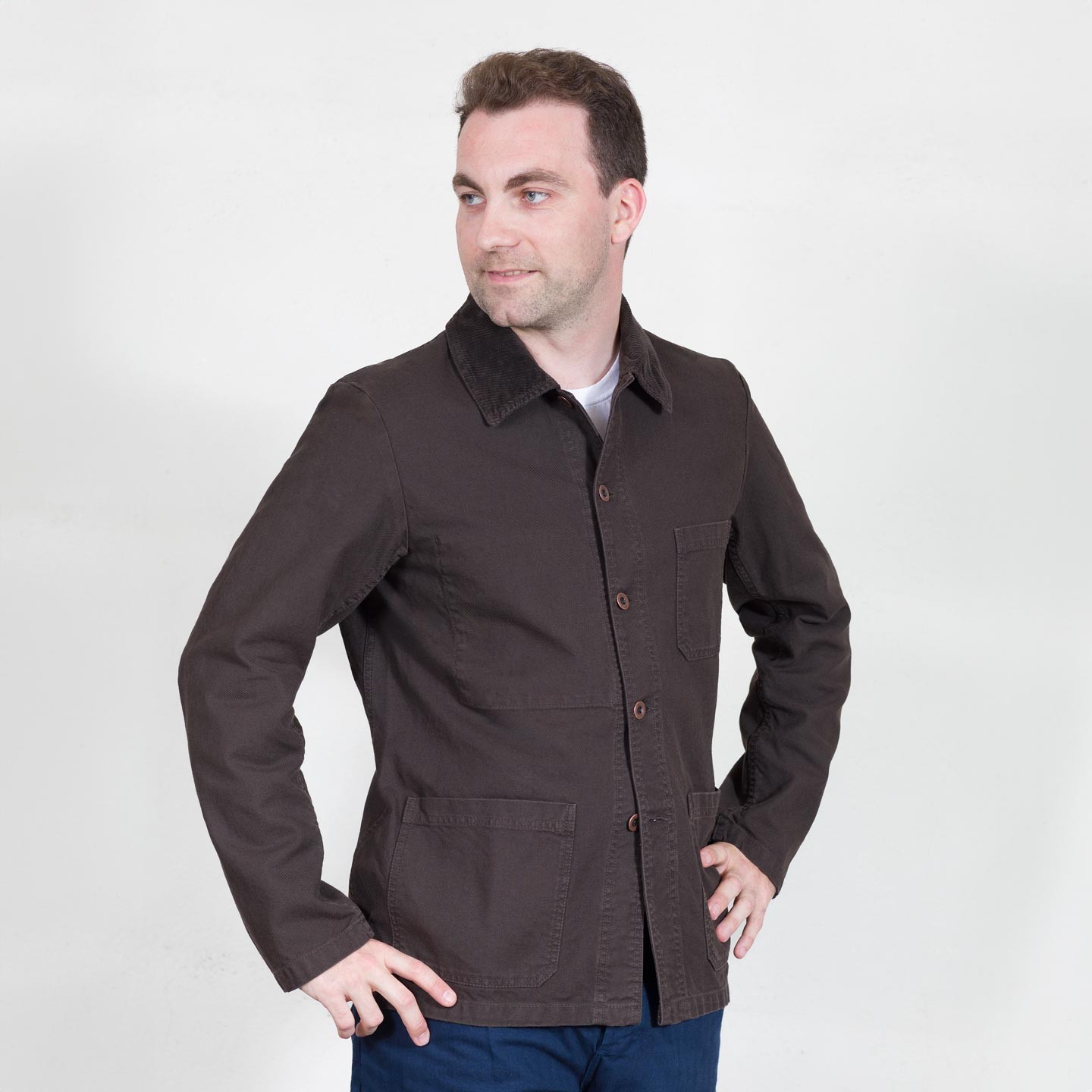 Veste de travail en coton biologique avec col velours 1G/5V truffle