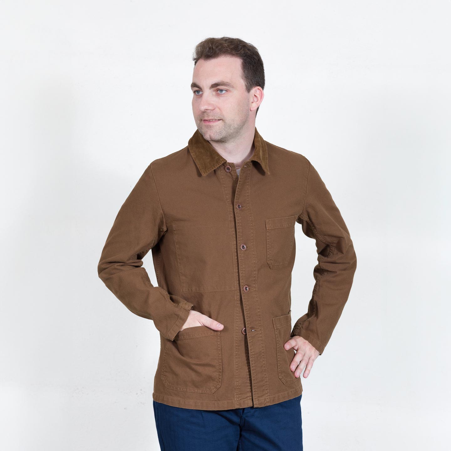 Veste de travail en coton biologique avec col velours 1G/5V camel