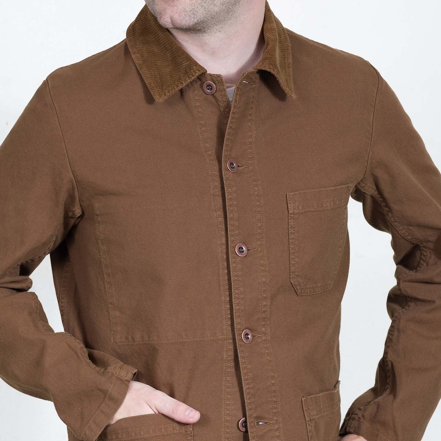Veste de travail en coton biologique avec col velours 1G/5V camel
