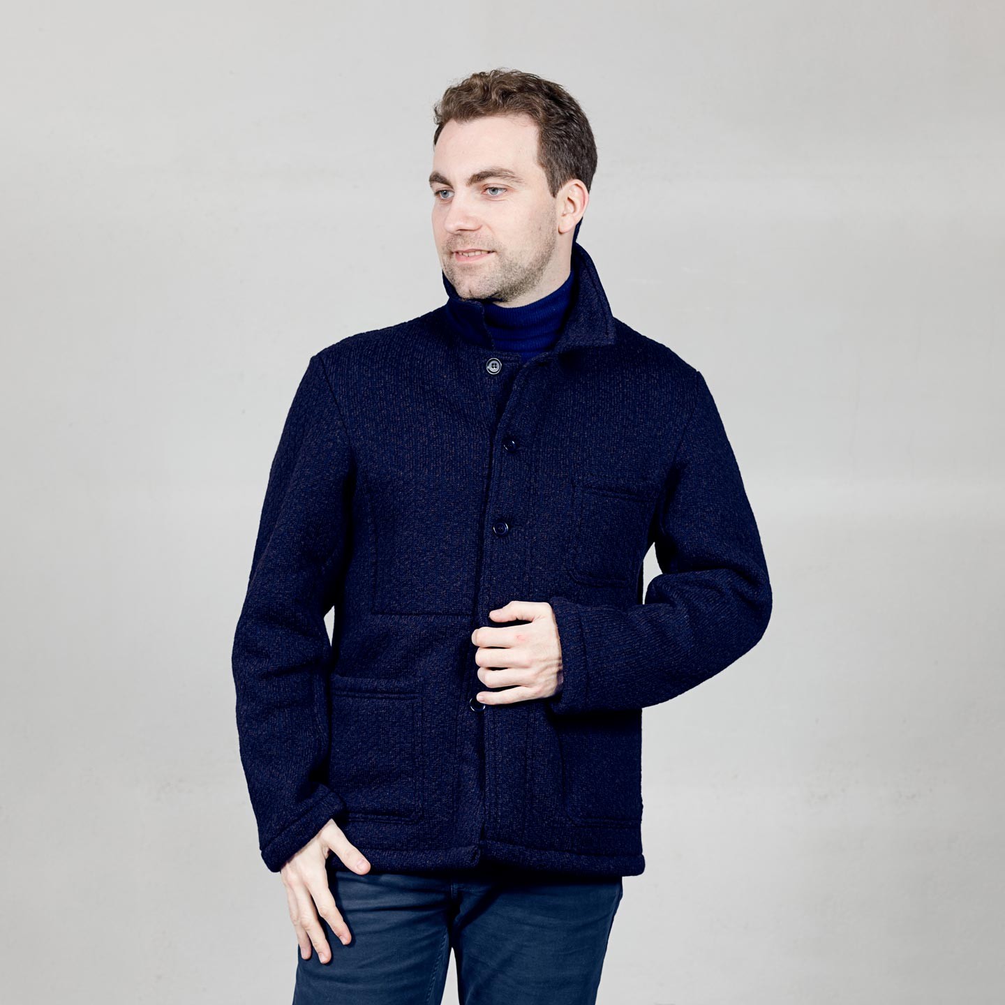 Veste en Laine Vierge Tricotée made in France Vétra 5U/5 navy