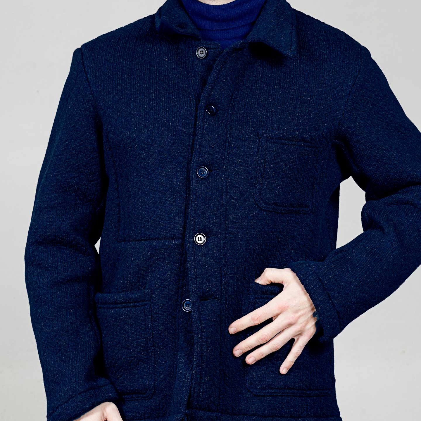 Veste en Laine Vierge Tricotée made in France Vétra 5U/5 navy