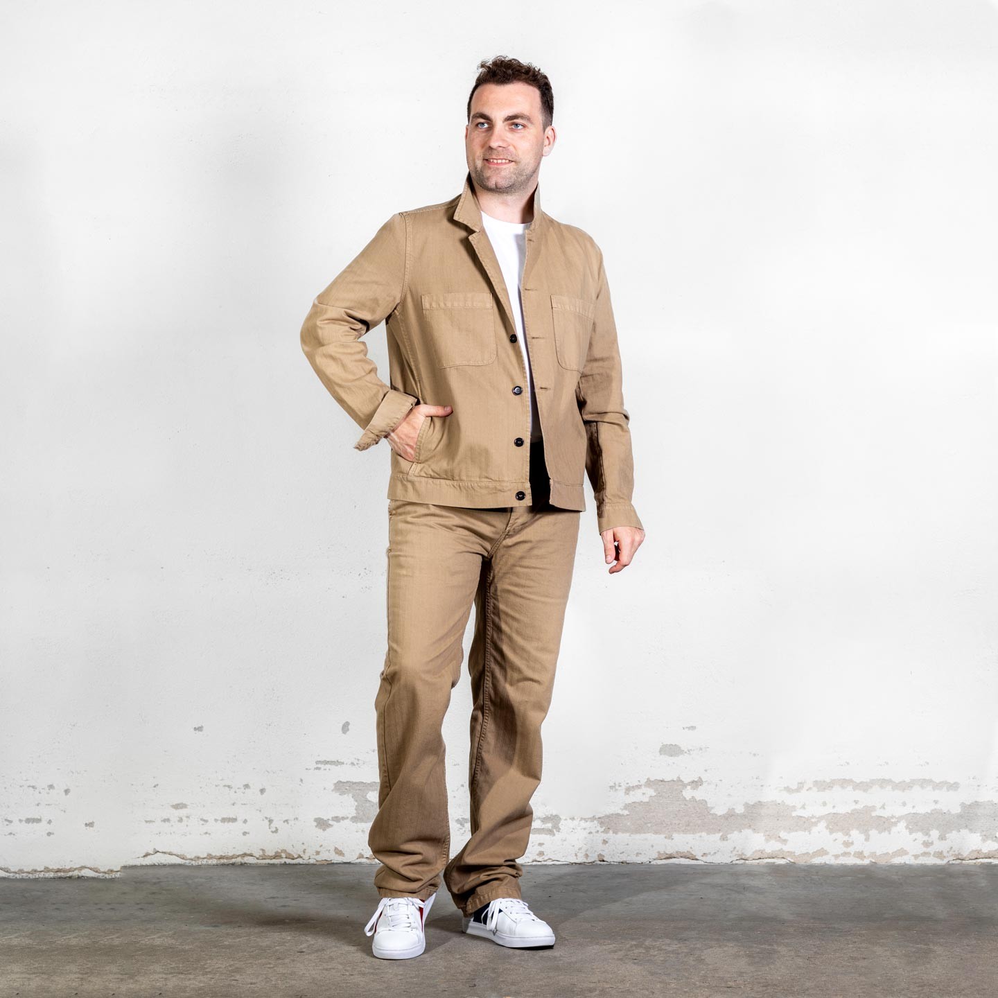 Bomber jacket in 100% Cotton Herringbone canvas Désert