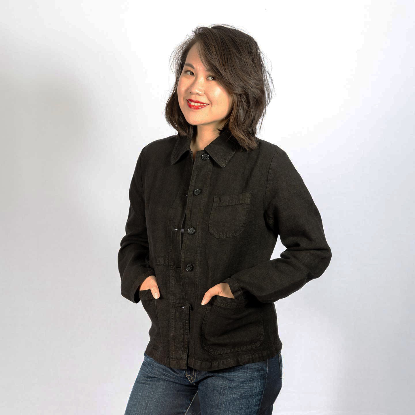 Veste femme en 100% lin NOIR 3L/4F