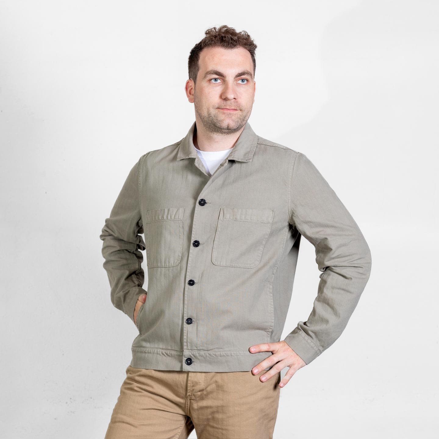 Blouson en tissu à chevrons 100% coton argile