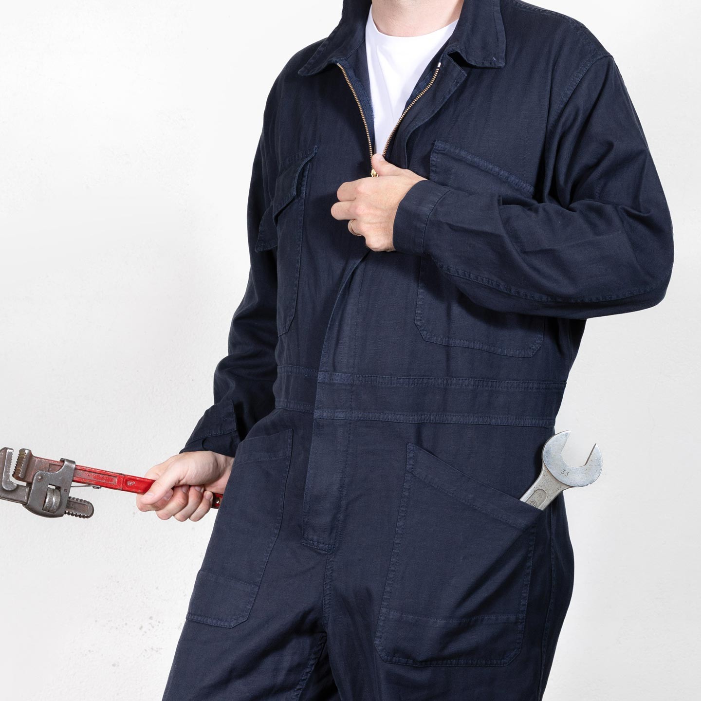 Loose Coverall in light cotton & linen herringbone "LE MANS"