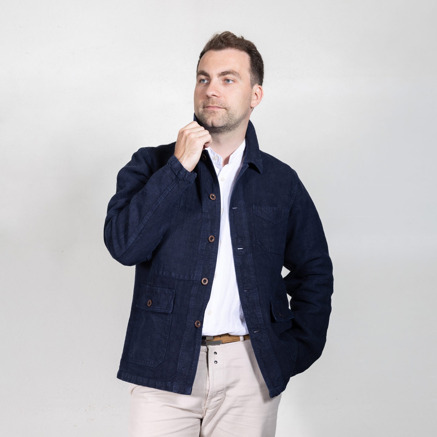 Veste courte en tissu lourd de lin 2L/5C Veste courte en tissu lourd de lin 2L/5C navy