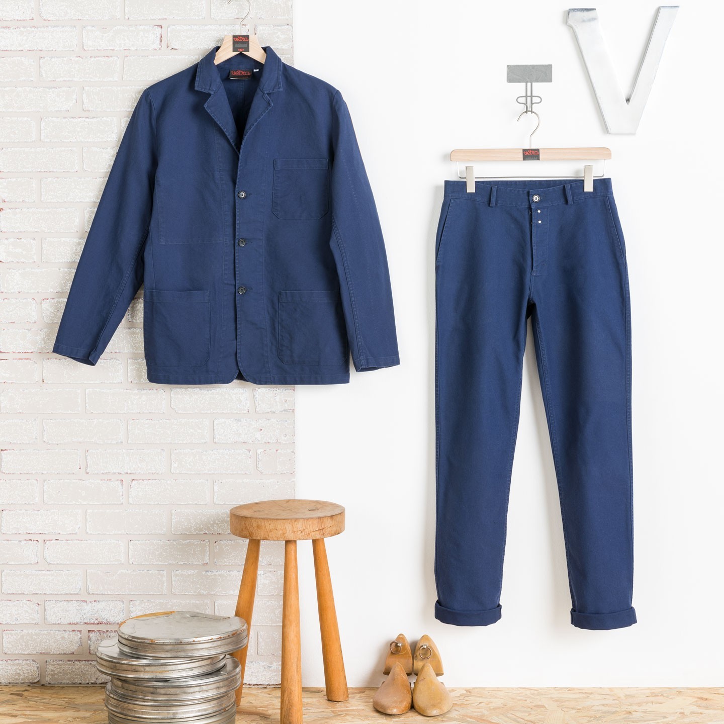 Veston workwear en croisé en coton bio 1G/24 navy