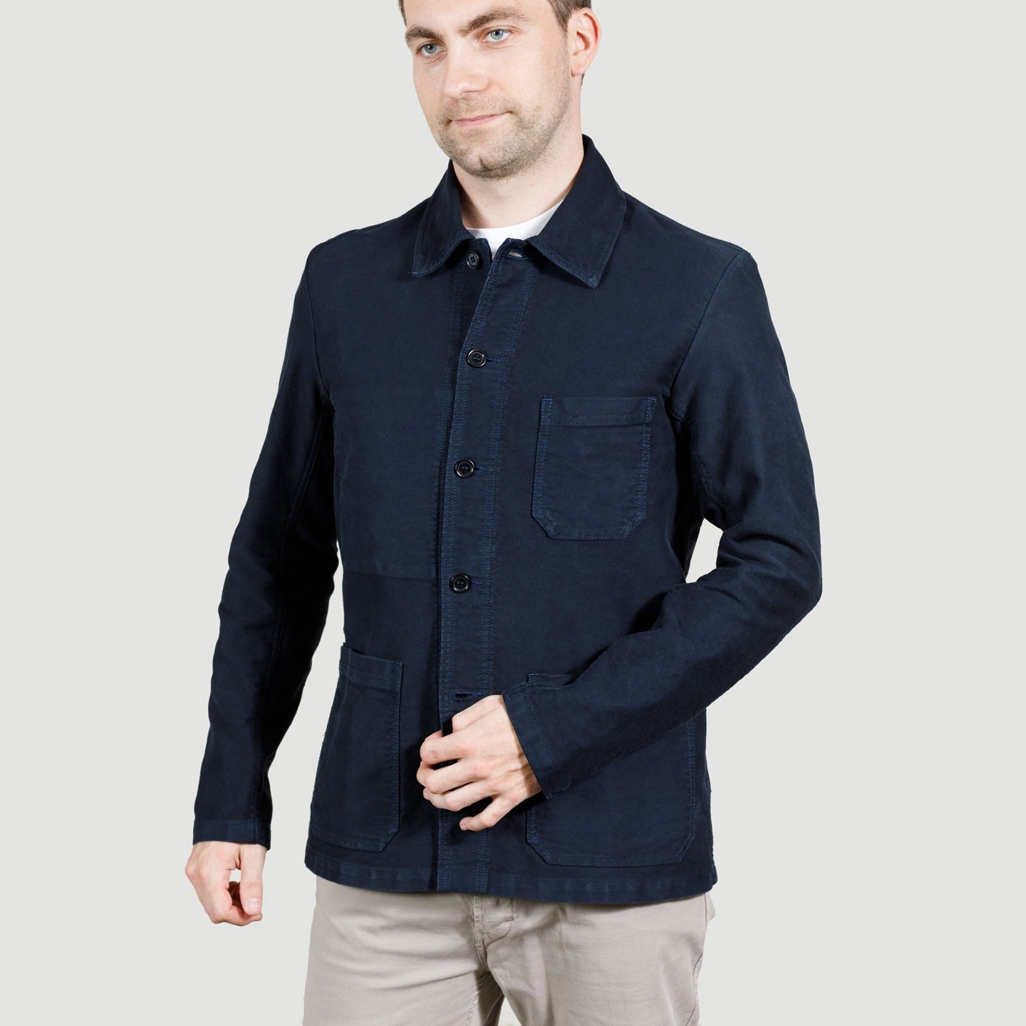 Workwear jacket in washed moleskin 3M/5E navy