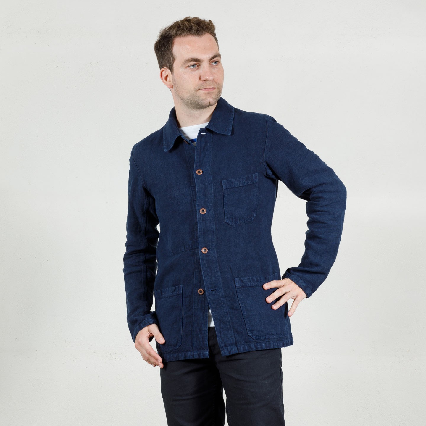 Short Jacket in heavy linen fabric 2L/5C Veste courte en tissu lourd de lin 2L/5C navy