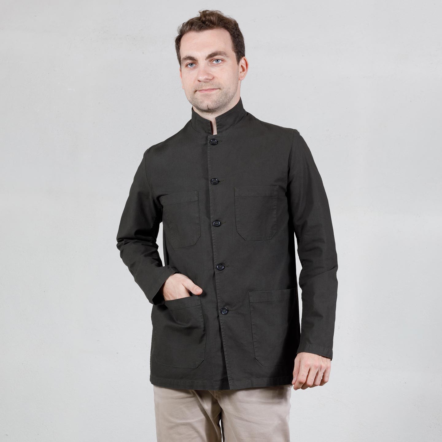 Workwear Nehru collar Jacket in light twill 4N/35