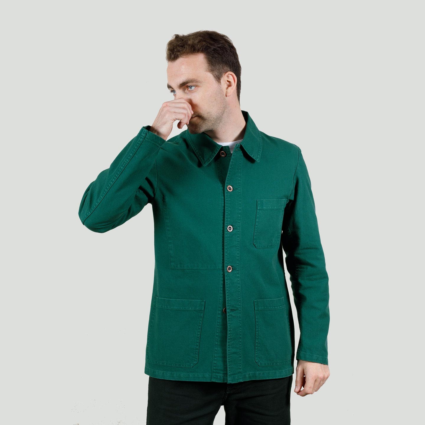 Veste de travail en croisé en coton bio 1G/5C vert bouteille