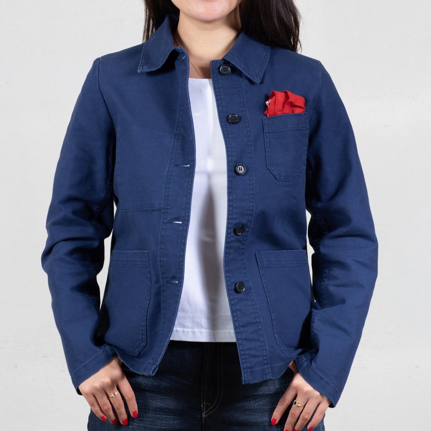 Veste de travail en croisé coton bio 1G/4F navy