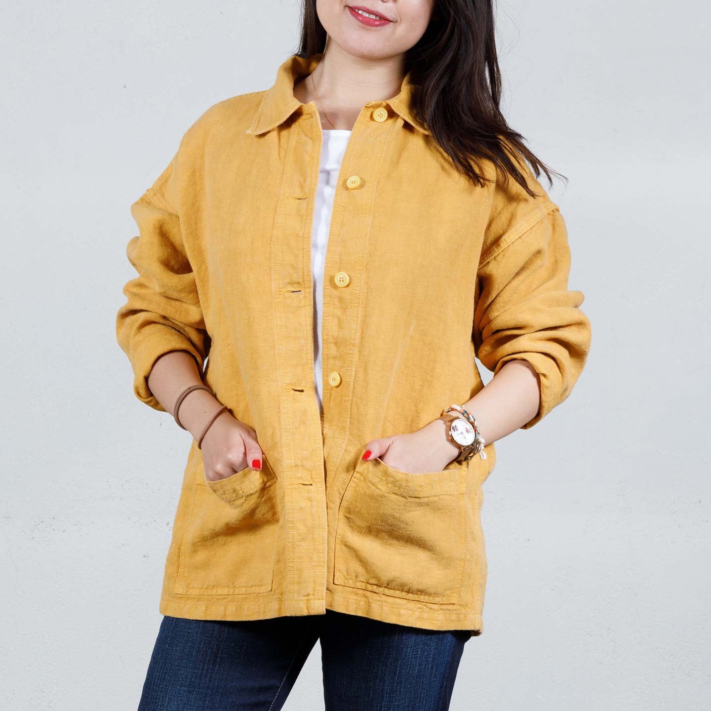 Woman's workwear jacket in heavy linen fabric 2L/6L corn