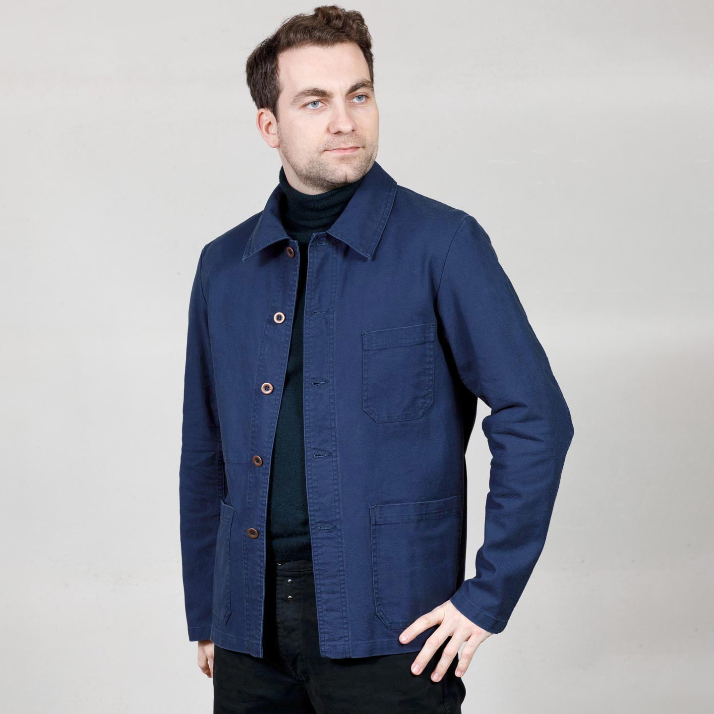 Veste de travail en croisé en coton bio 1G/5C Navy