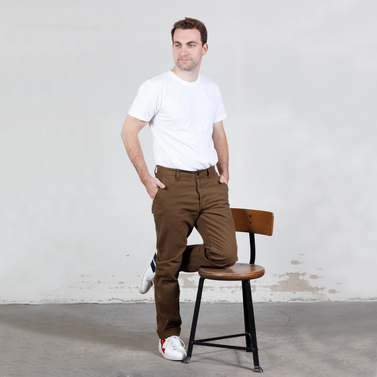 Pantalon workwear en croisé en coton bio 1G/256 tan