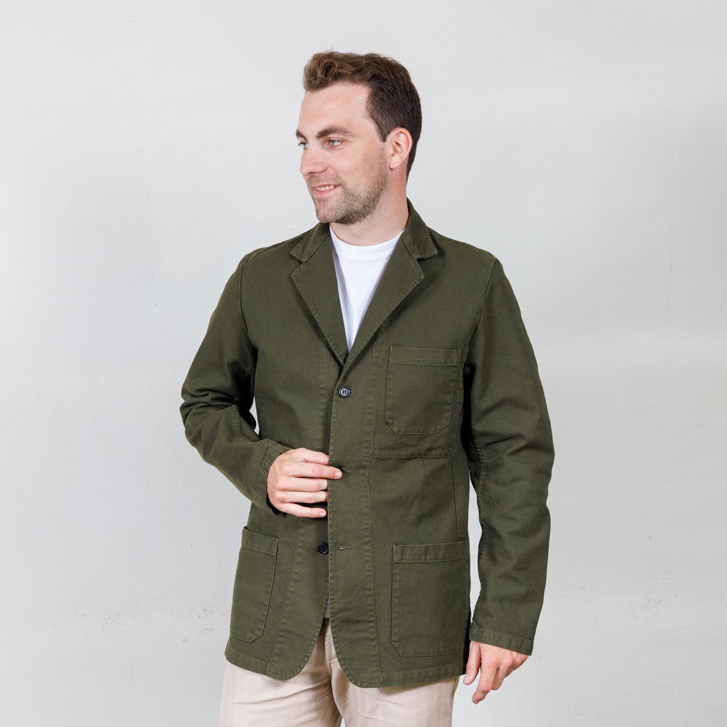 Veston workwear en croisé en coton bio 1G/24 olive Veston workwear en croisé en coton bio 1G/24 olive