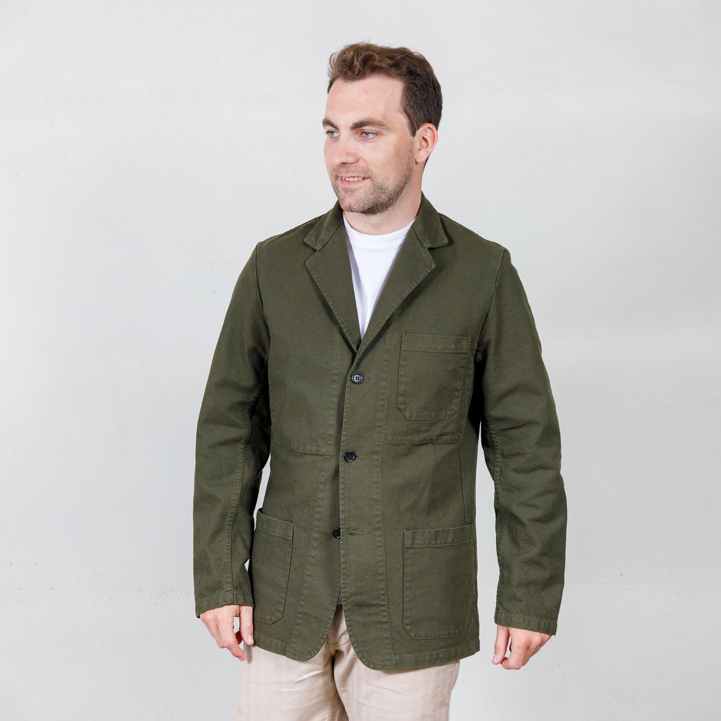 Veston workwear en croisé en coton bio 1G/24 olive
