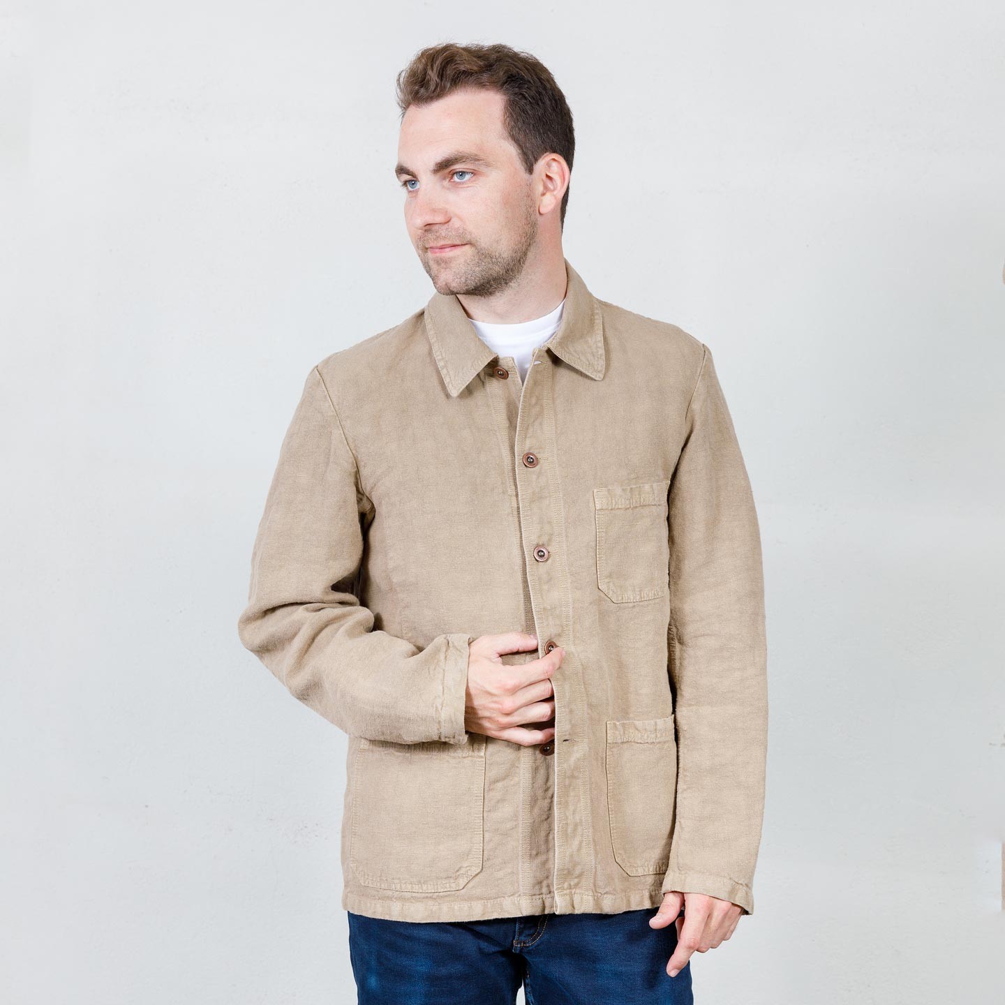 Jacket in Heavy Linen fabric wood